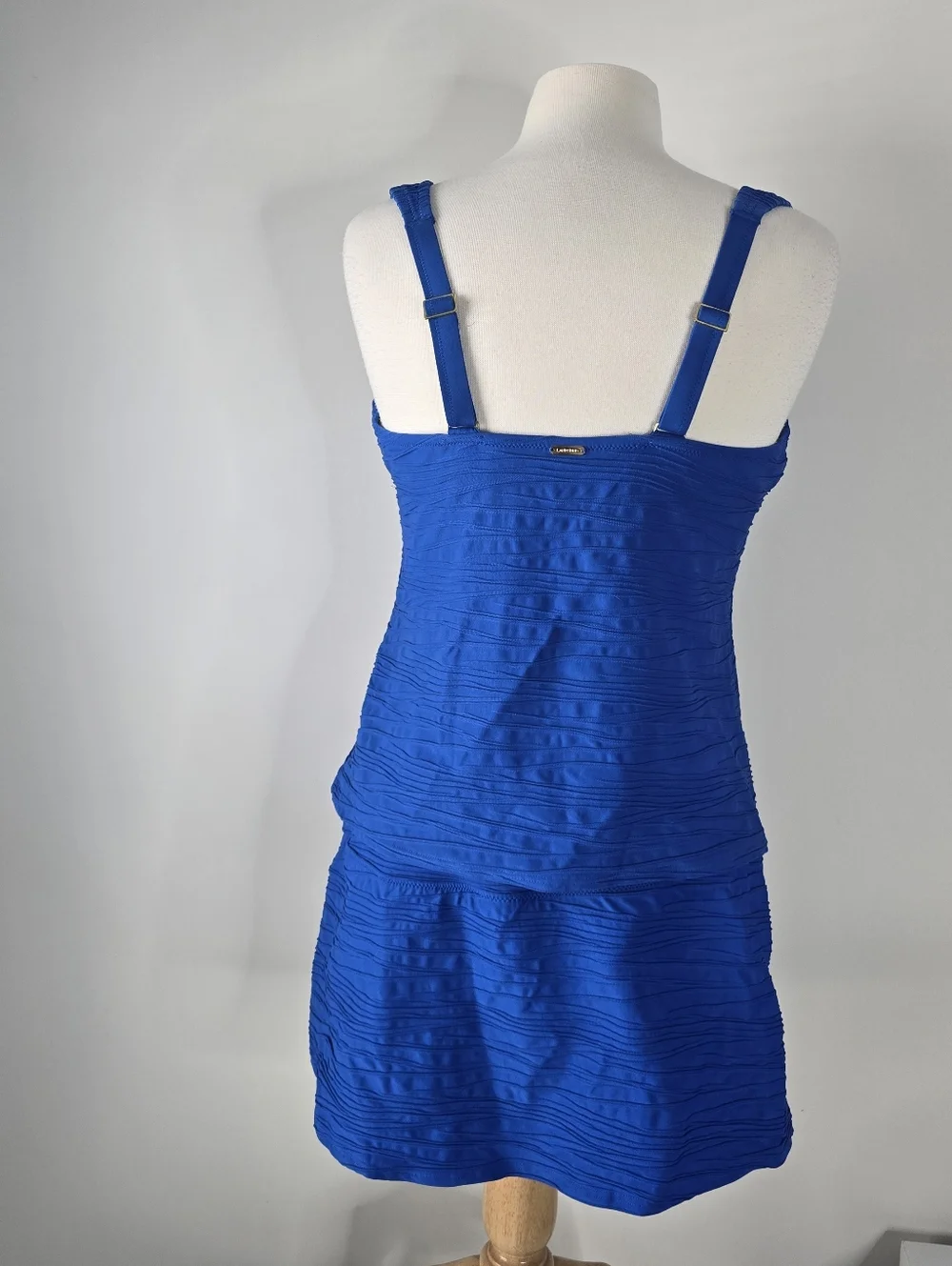 Lands End Textured Square Neck Tankini Skirt Swim Set 16W DD Royal Blue - Picture 4 of 12